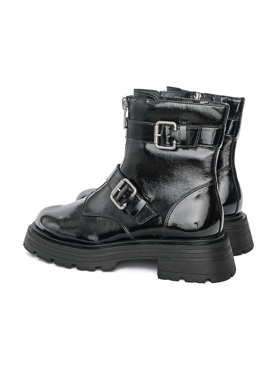Ботинки лакированные черного цвета со шнуровкой и молниями